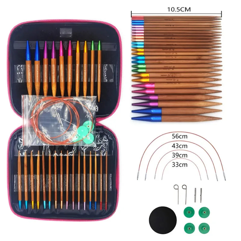 Interchangeable Carbonized Bamboo Circular Knitting Needle Set