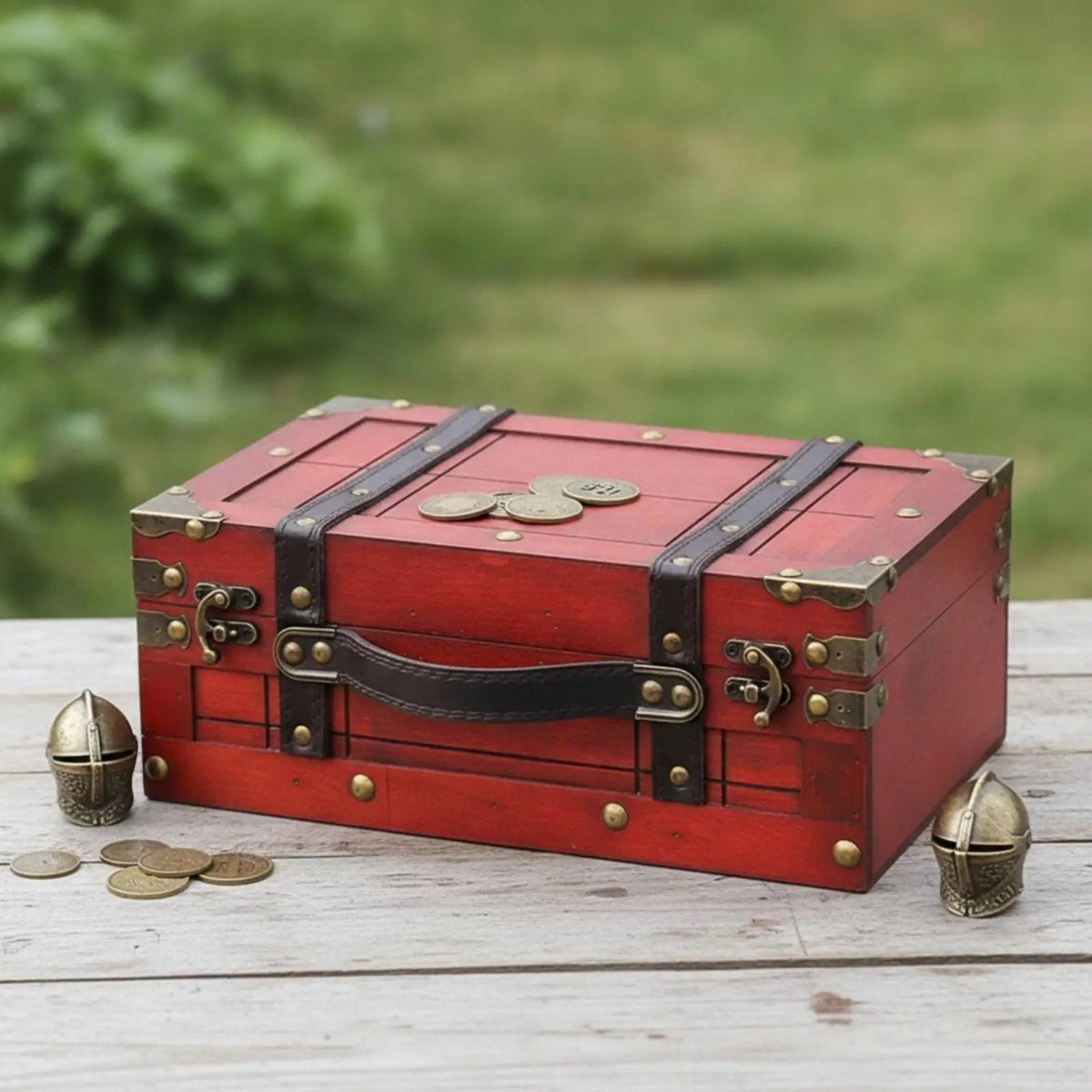 Vintage Ebony Wood Suitcase Box with Leather Handle