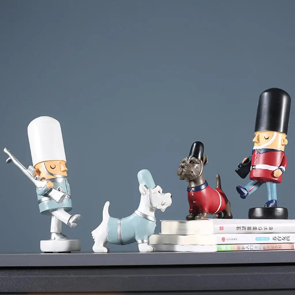 Wooden Nutcracker Soldier & Dog Christmas Decoration Set