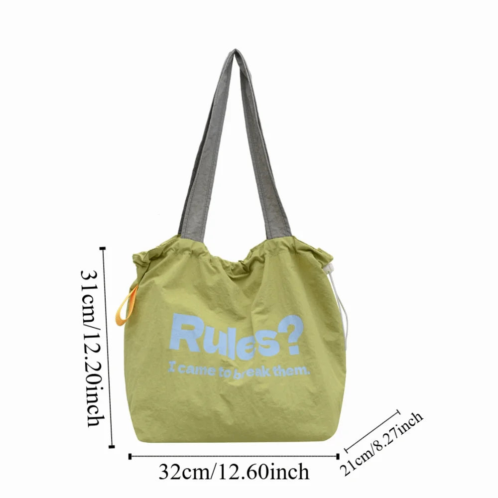 Women's Letter Drawstring Shoulder Bag – Large Capacity Nylon