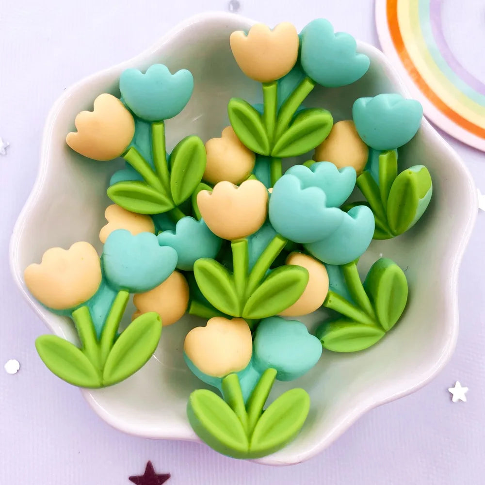 Kawaii Tulip Flatback Resin Figurines – 10PCS DIY Craft Decor