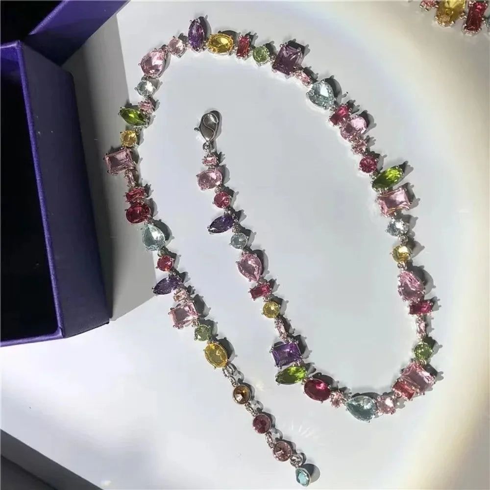 Colorful Crystal Geometric Necklace – Alloy Clavicle Chain