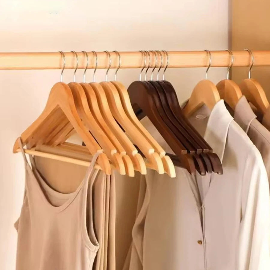 Solid Wood Coat Hangers with Non-Slip Pant Bar – 5/10 Pack