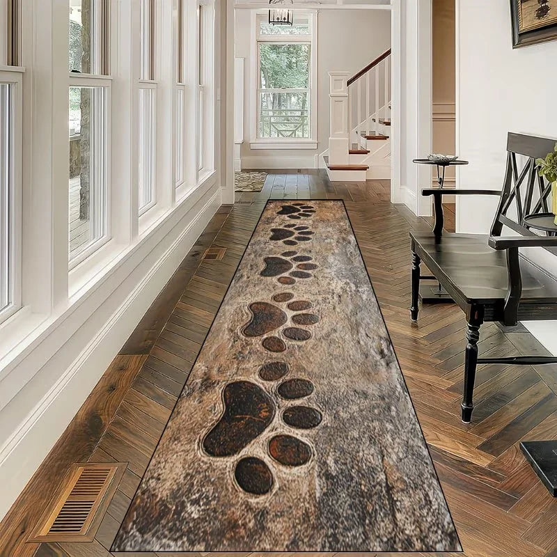 Dog Paw Print Kitchen Runner Rug – Non-Slip Washable Mat