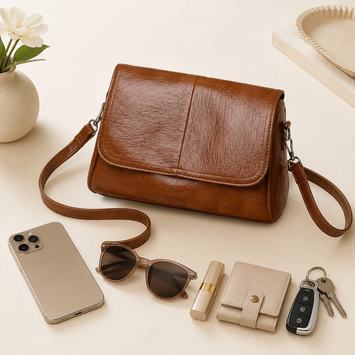 Women's PU Leather Crossbody Flap Bag | Small Shoulder Purse