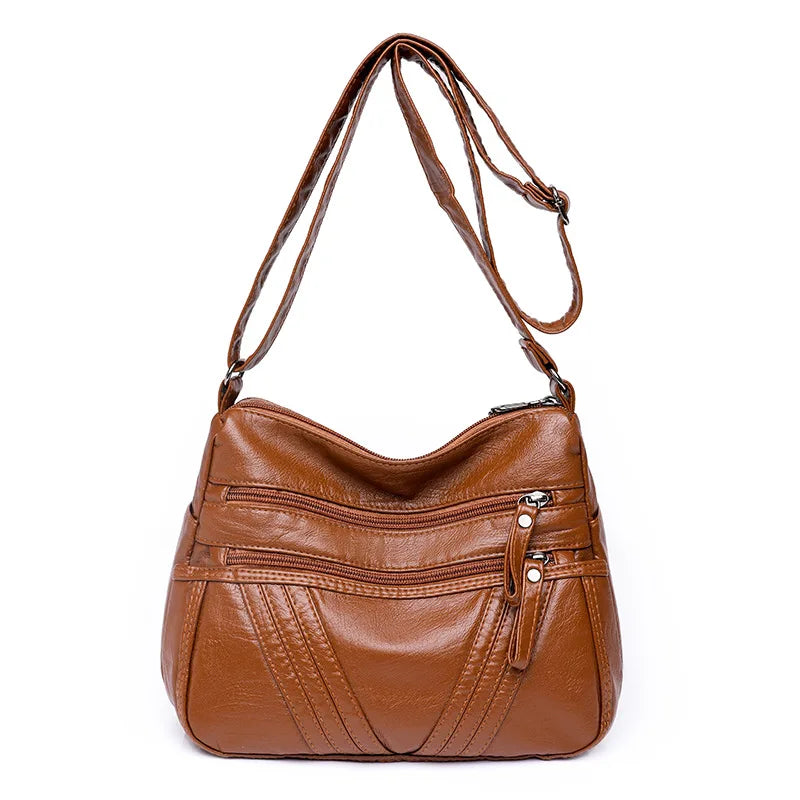 Women's Washed PU Leather Large Crossbody Shoulder Bag