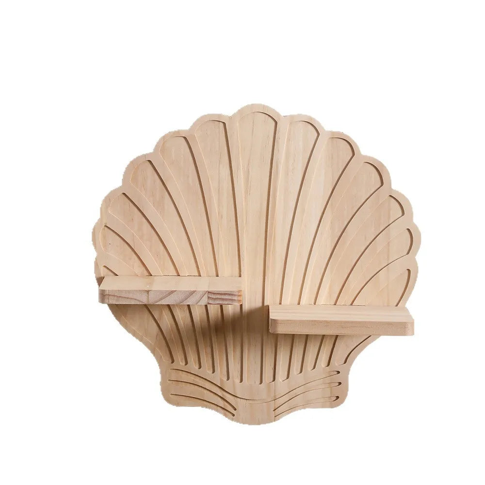 Bohemian Shell Pine Wood Wall Flower Pot Rack | Boho Décor
