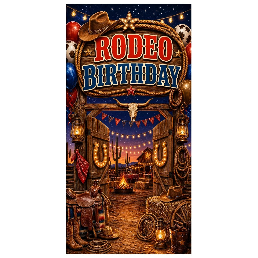 Cowboy Western Birthday Backdrop – Rustic Wooden Party Banner