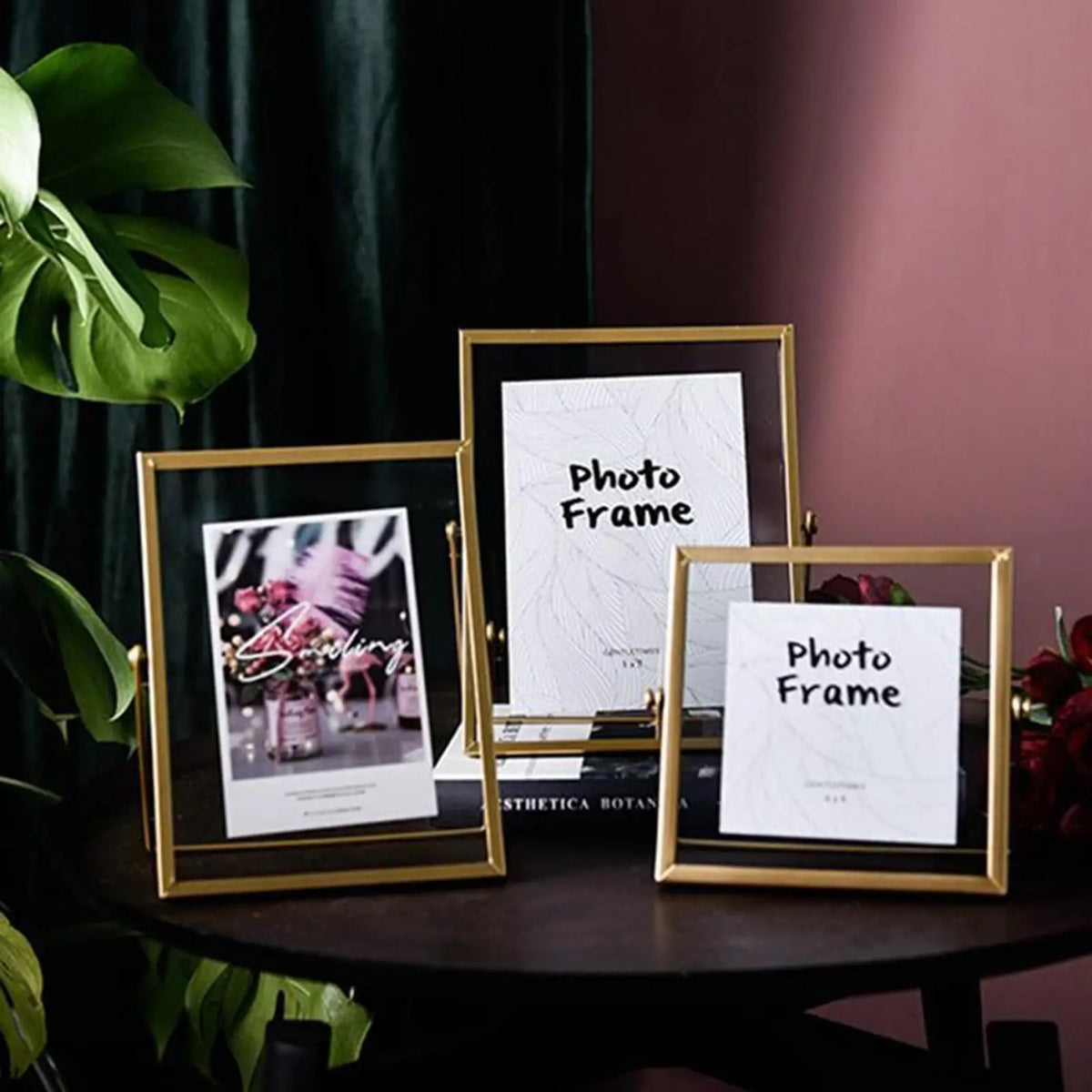 Square Gold Metal Floating Glass Photo Frame | Home Decor