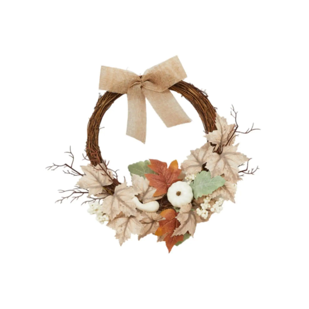 Artificial Fall Wreath – Pumpkin & Maple Leaves Farmhouse Decor