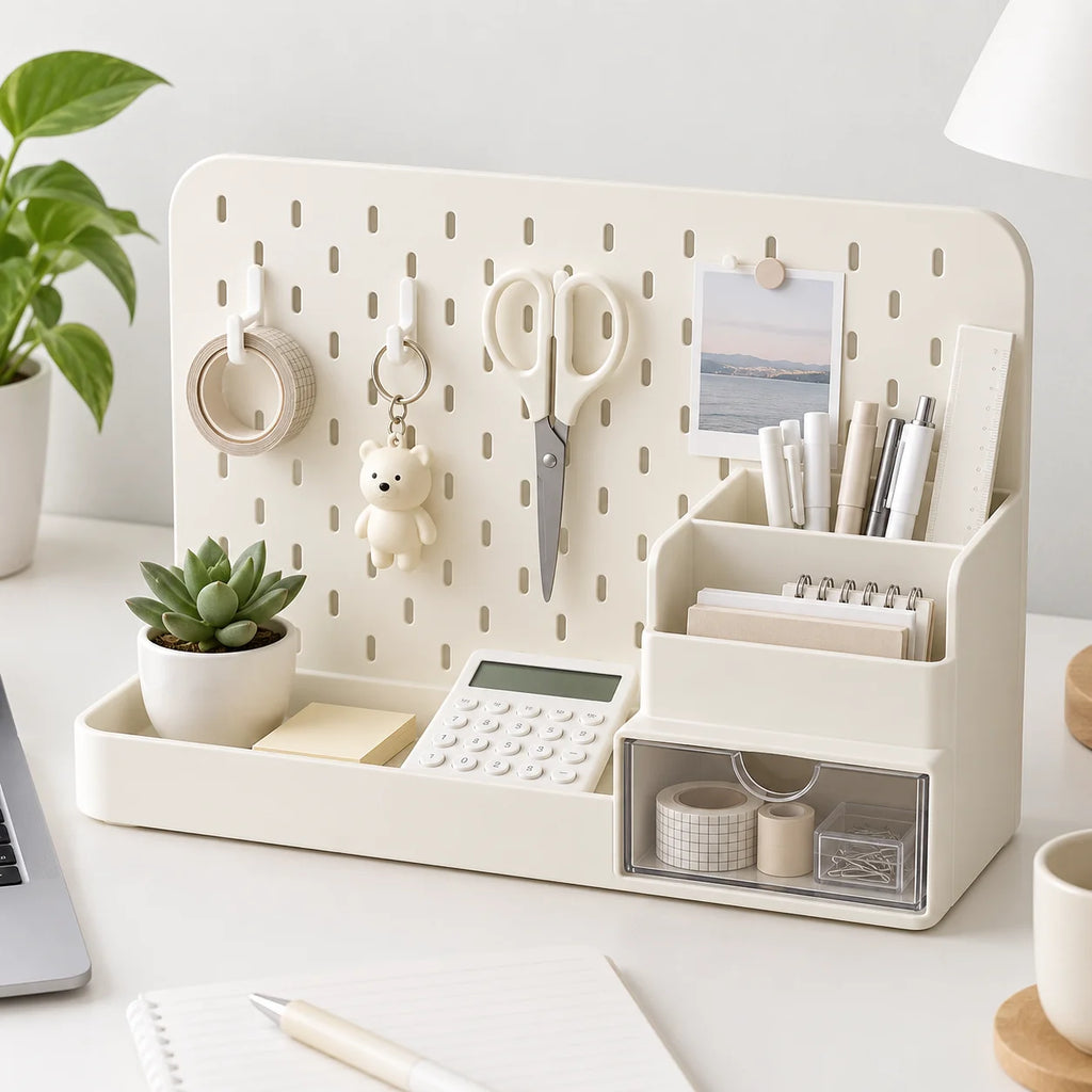 Desktop Pegboard Organizer with Drawer & Pen Holder