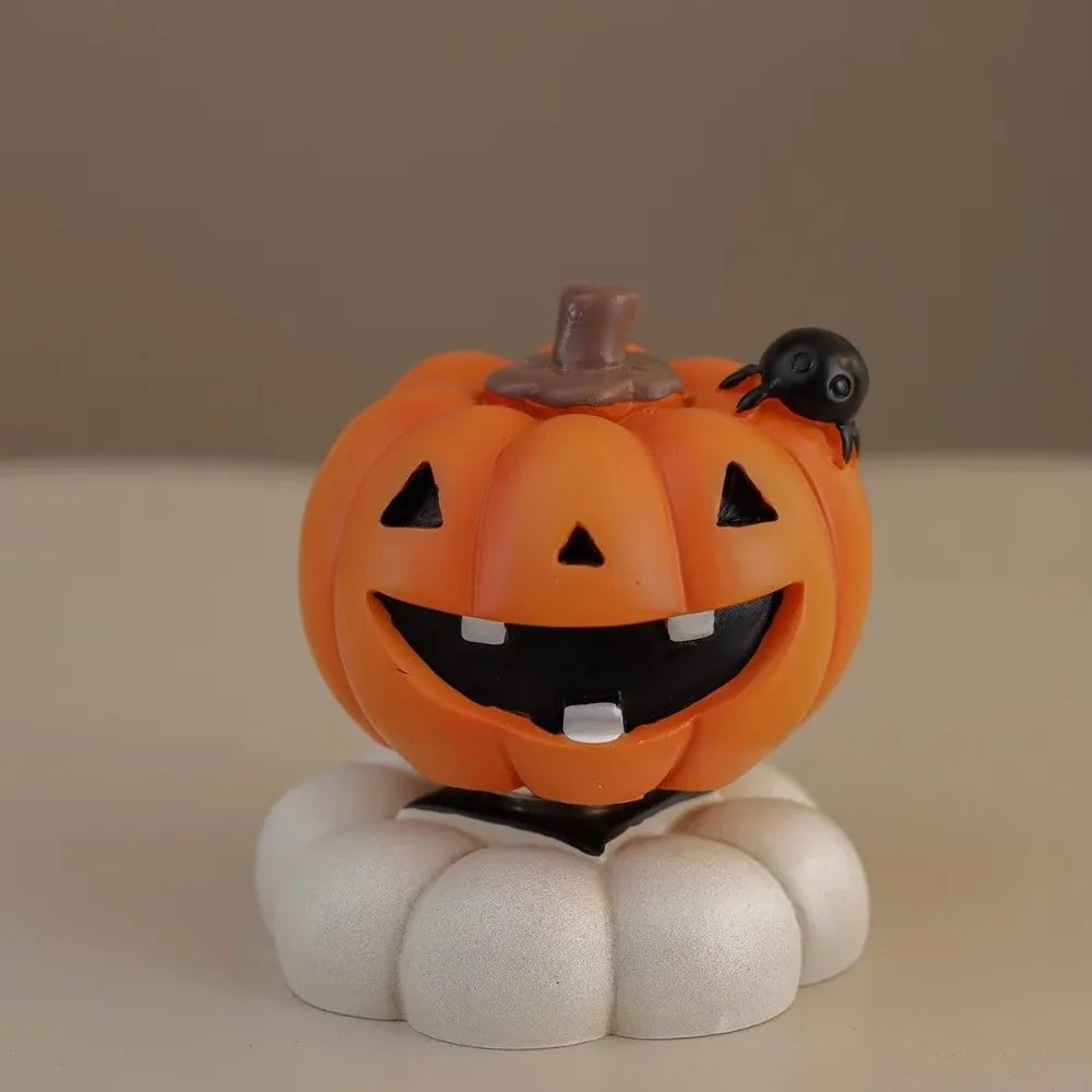 Resin Halloween Ghost Figurine | Mini Pumpkin & Skull Decor