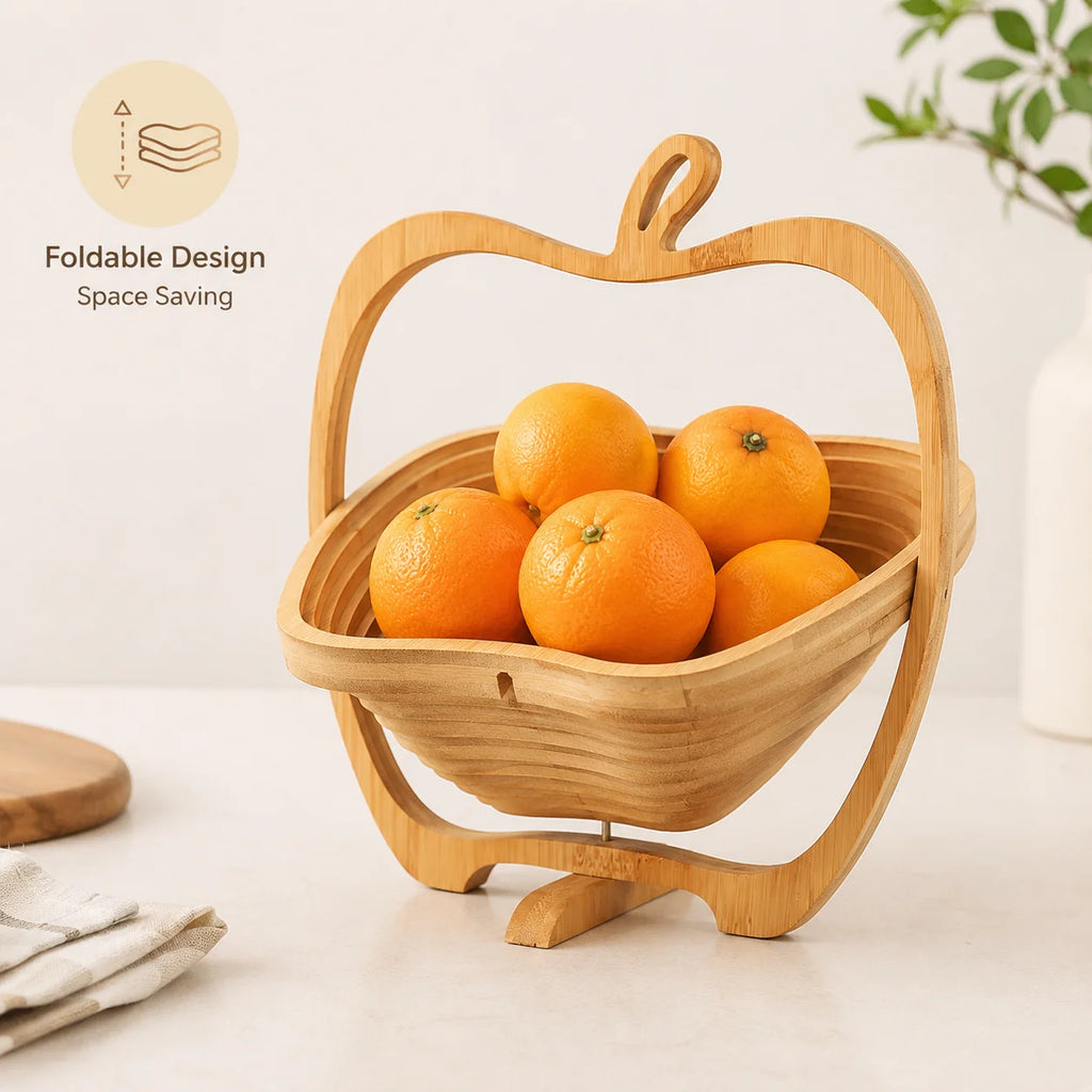 Foldable Bamboo Fruit Basket & Heat-Resistant Wooden Tray