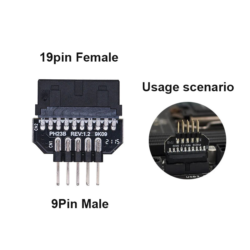 USB 9-Pin to 19-Pin Motherboard Header Splitter Adapter Cable