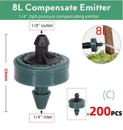 Pressure Compensating Drip Irrigation Drippers 2L 4L 8L | 50–200 Pack