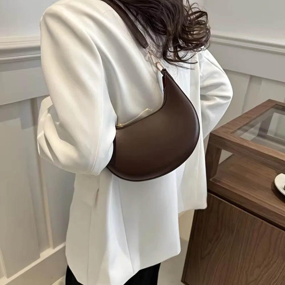 Women's PU Leather Moon-Shaped Shoulder Tote Bag | Large Capacity