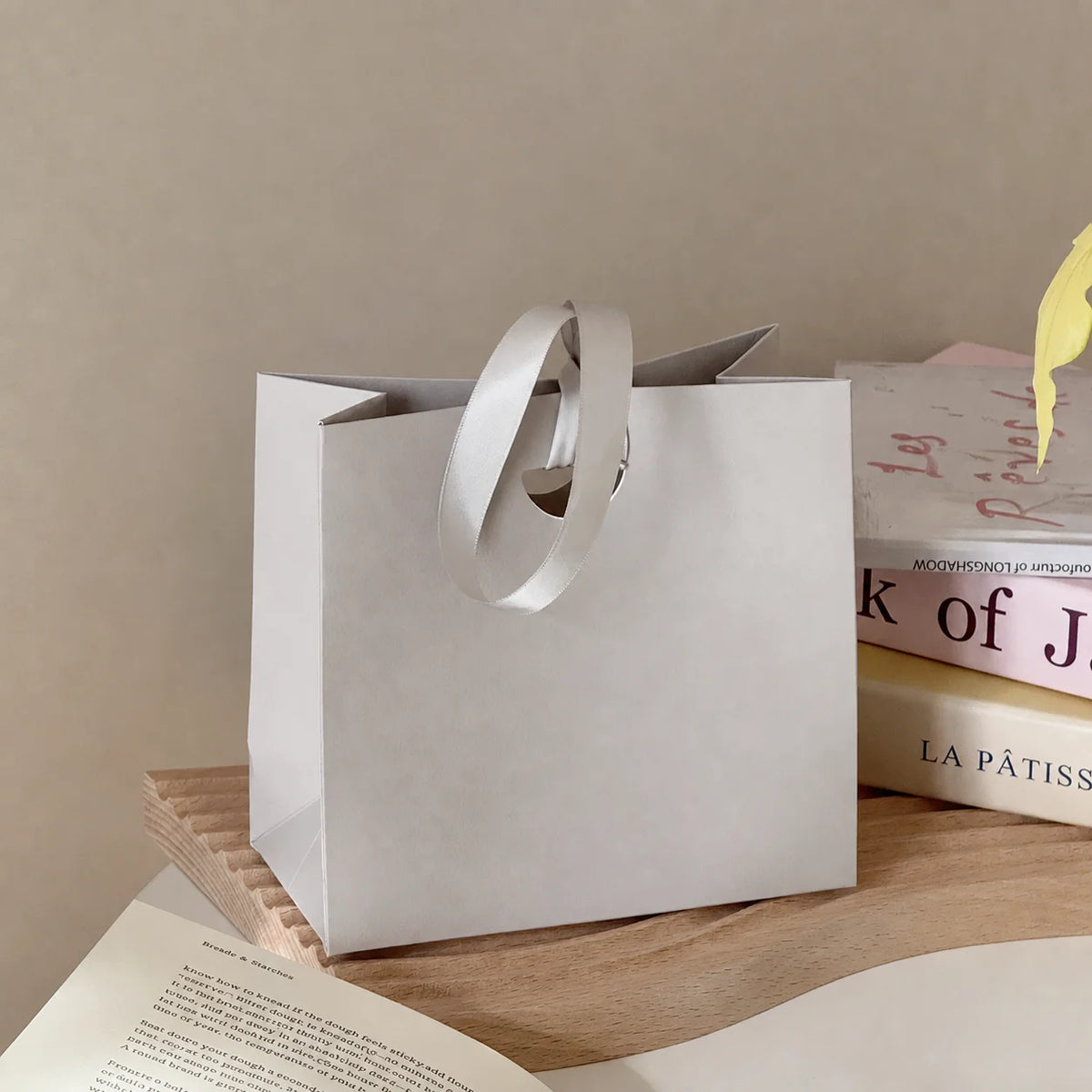 Solid Color Paper Gift Bag with Satin Ribbon Handle