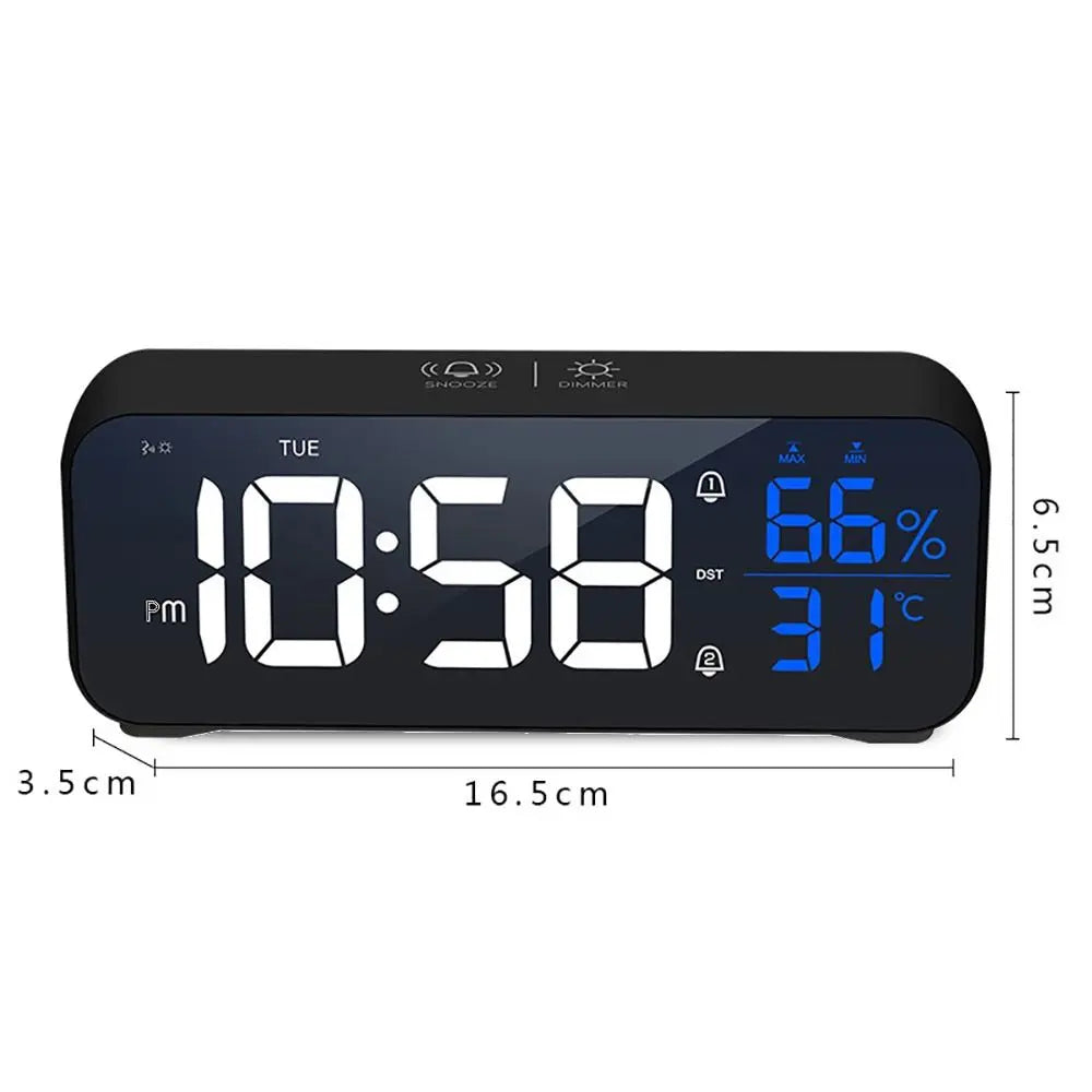 LED Digital Alarm Clock – USB-C, Temperature & Mirror Display