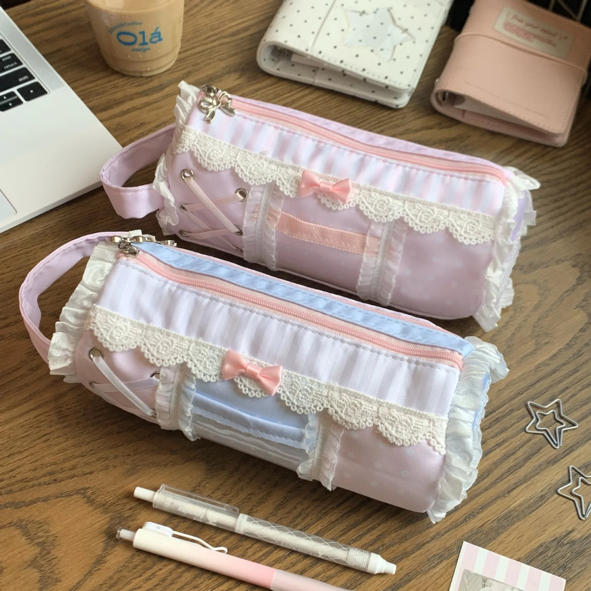 Canvas Lace Floral Pencil Case – Multi-Use Storage Pouch
