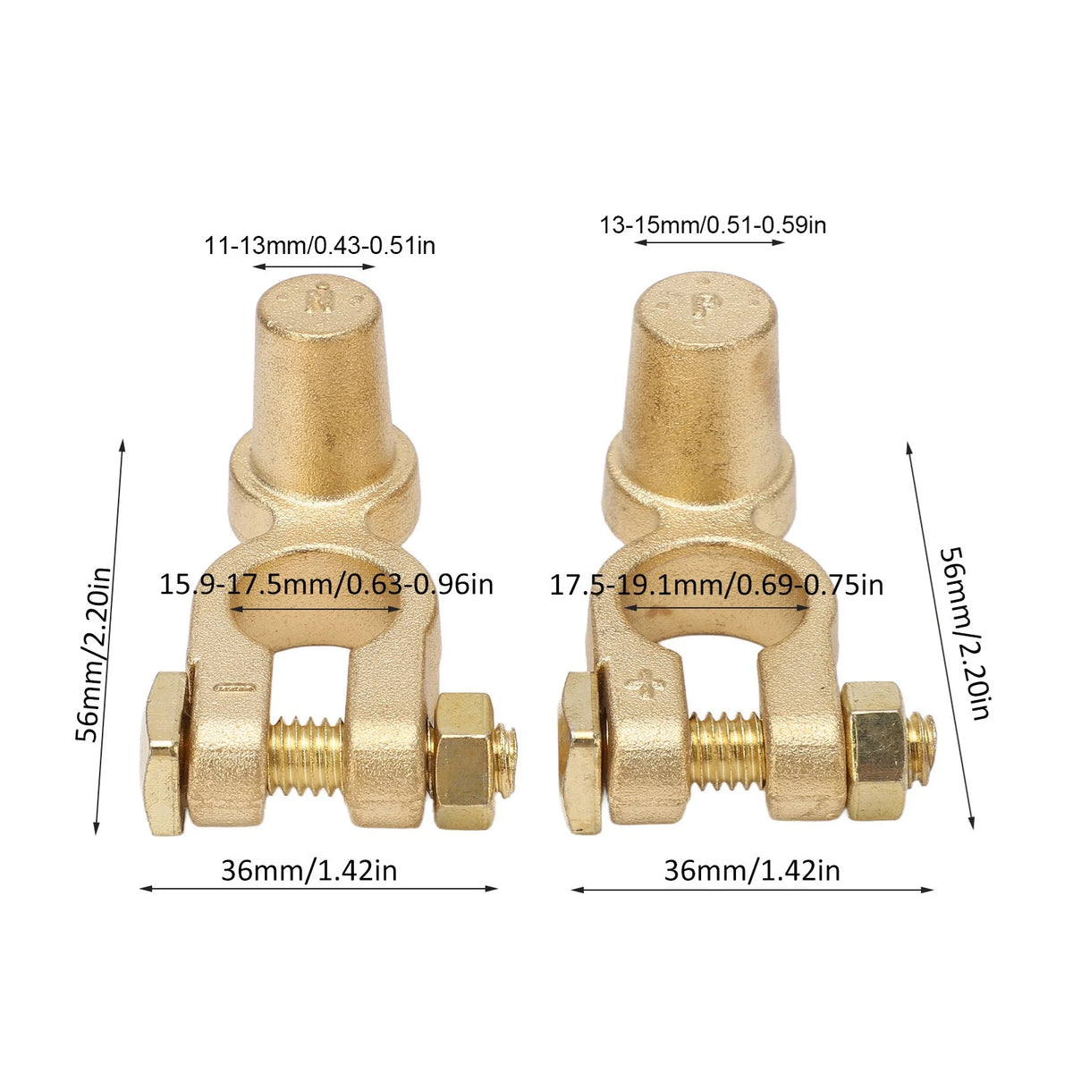 Top Post Brass Car Battery Terminal Connectors – Positive & Negative