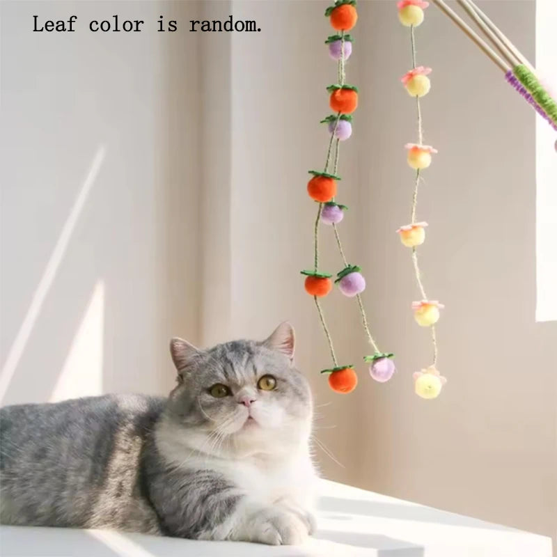 Fruit-Shaped Plush Cat Wand Toy | Wooden Handle Stick