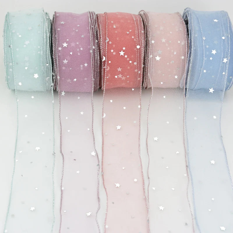 Stars Organza Ribbon 5 Yards 2" Wide | Hair Bows & Crafts