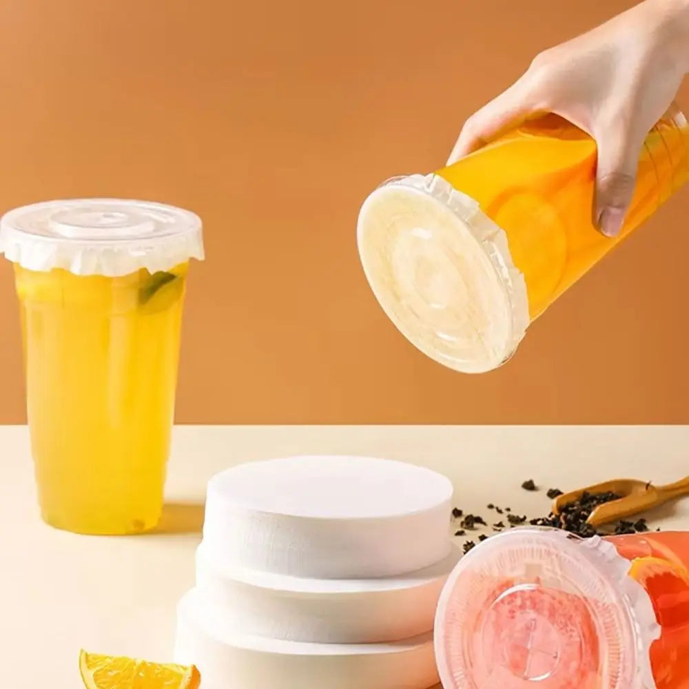 500-Pack Disposable Leakproof Round Paper Discs for Milk Tea Cups