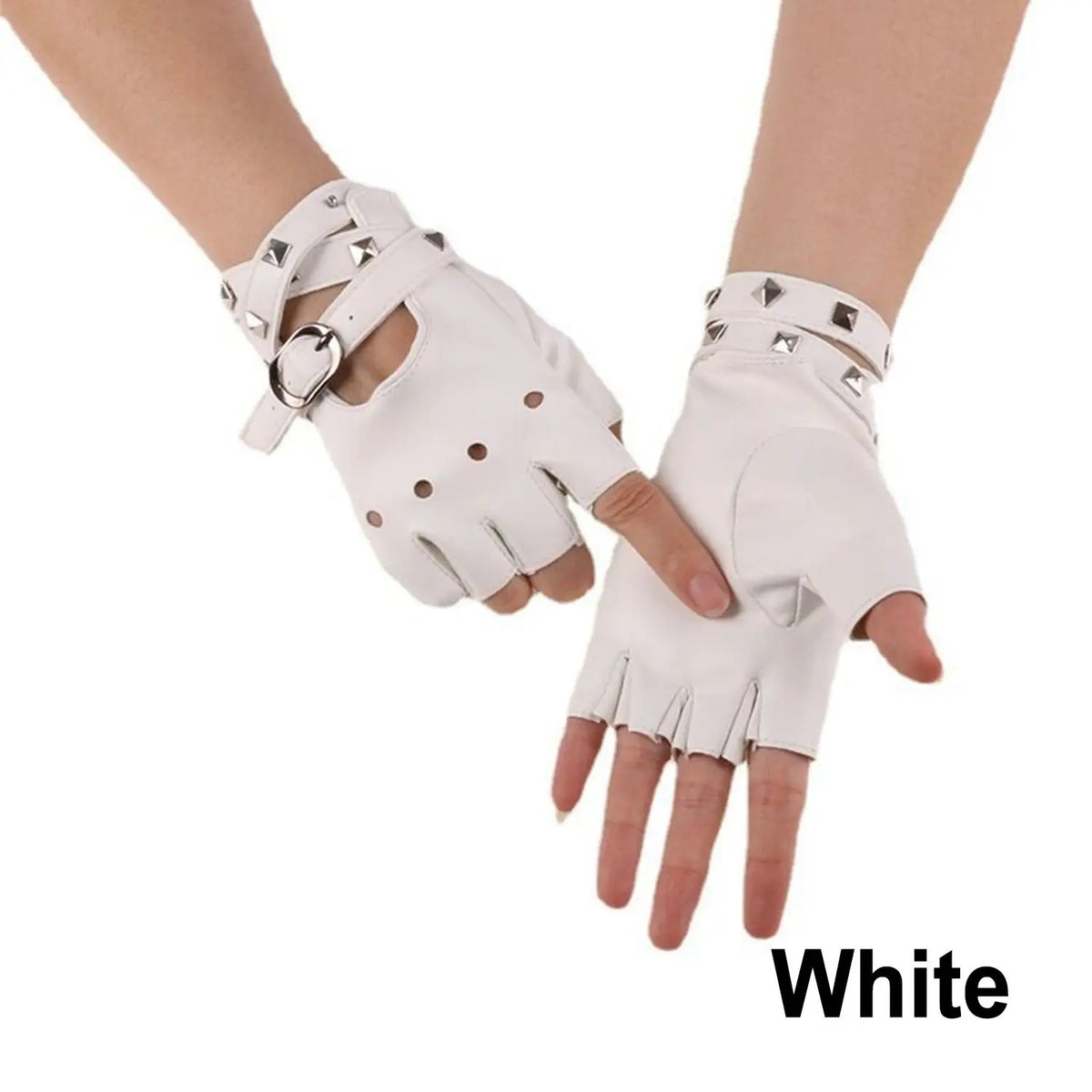 Punk Rivet Fingerless Gloves – Faux Leather Wrist Mittens