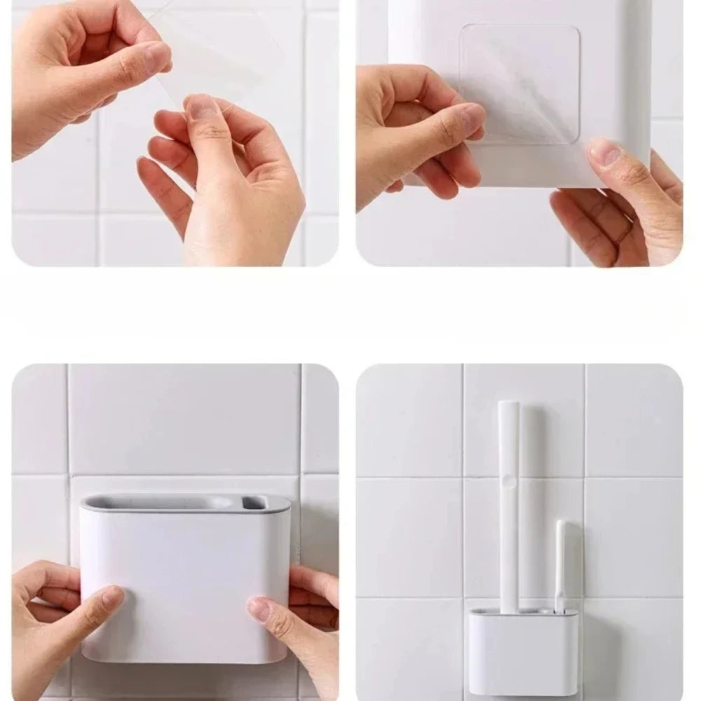 Silicone Toilet Brush & Holder – Flat Head Wall Mount Set