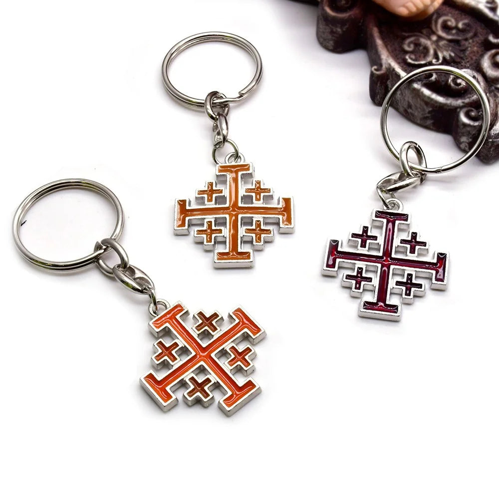 Jerusalem Cross Metal Keychain Pendant – Religious Key Ring