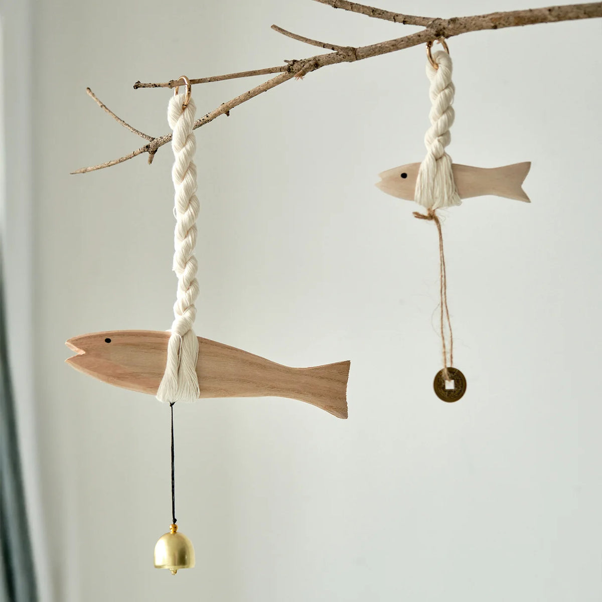 Solid Wood Fish Hanging Bell | Rustic Home & Door Ornament