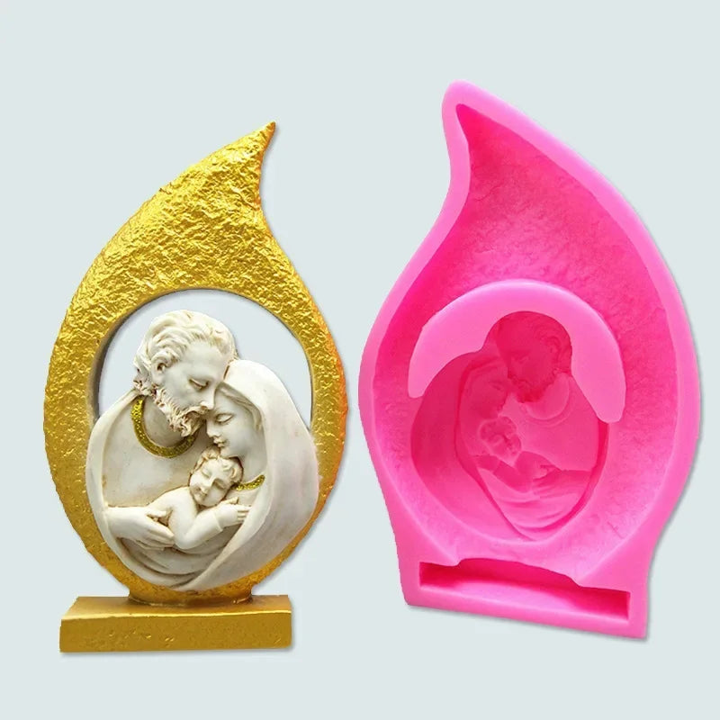 3D Jesus & Madonna Silicone Mold – Candle Soap Resin Plaster