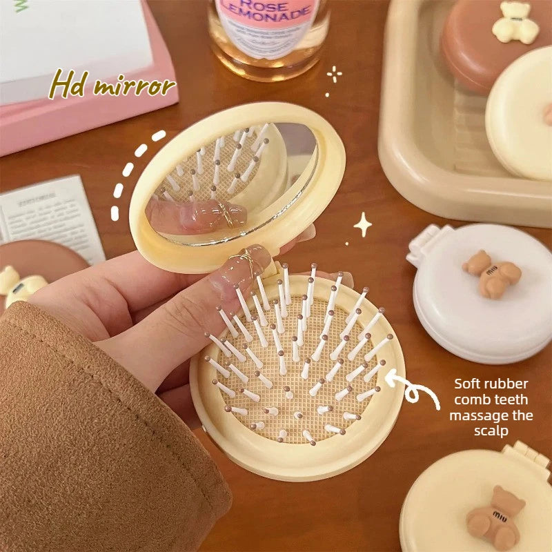 Folding Air Cushion Comb with Mirror – Mini Travel Hair Brush