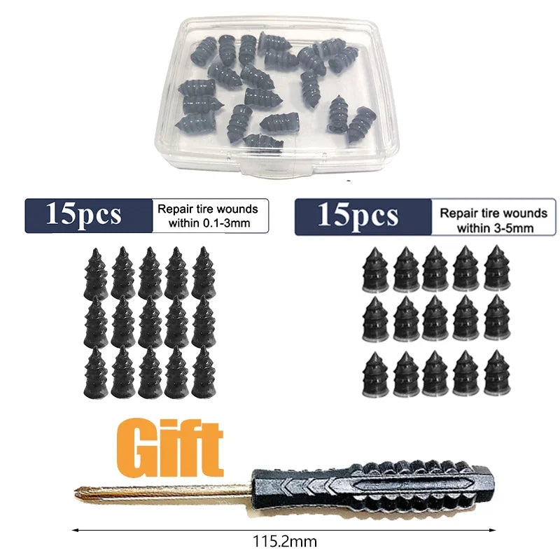 Vacuum Tire Repair Nail Kit 10/30Pcs – Glue-Free Rubber Plugs