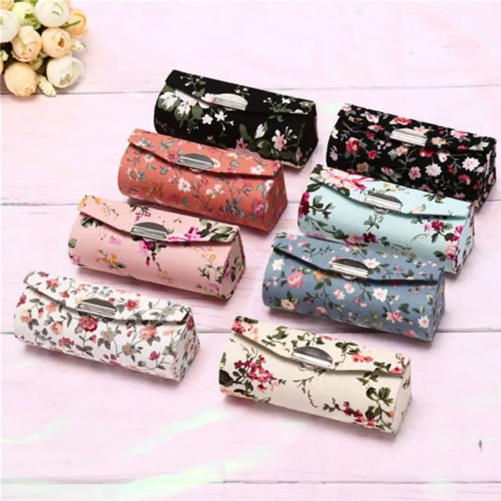 Retro Embroidered Flower Lipstick Case with Mirror | Jewelry Box