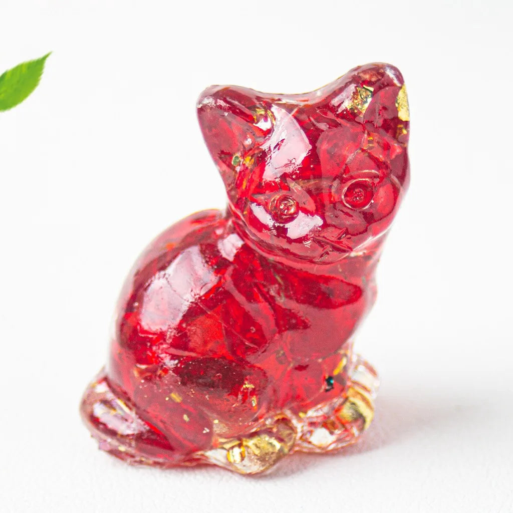 Crystal Gravel Cat Figurine | Gold Foil Desktop Ornament