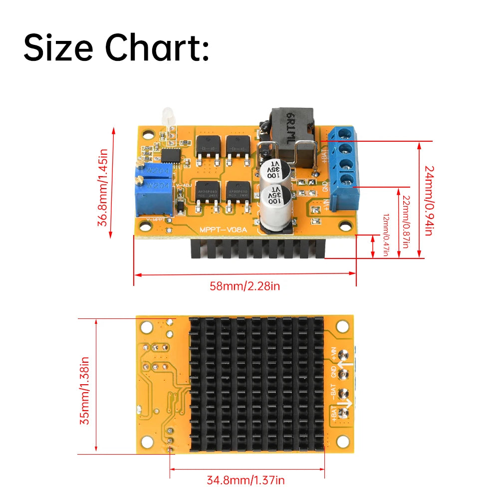 100W MPPT Solar Charge Controller 5A DC 8-28V | 9V 12V 24V