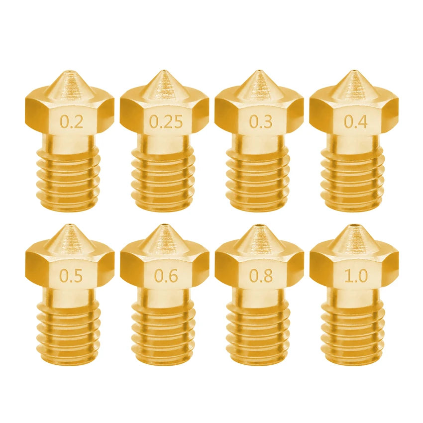 5-Pack Copper E3D V5/V6 M6 Nozzles | 0.2–1.0mm 3D Printer