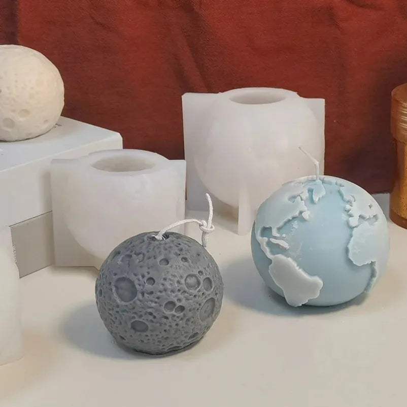 3D Earth Moon Silicone Mold – DIY Candle, Resin & Soap Cast