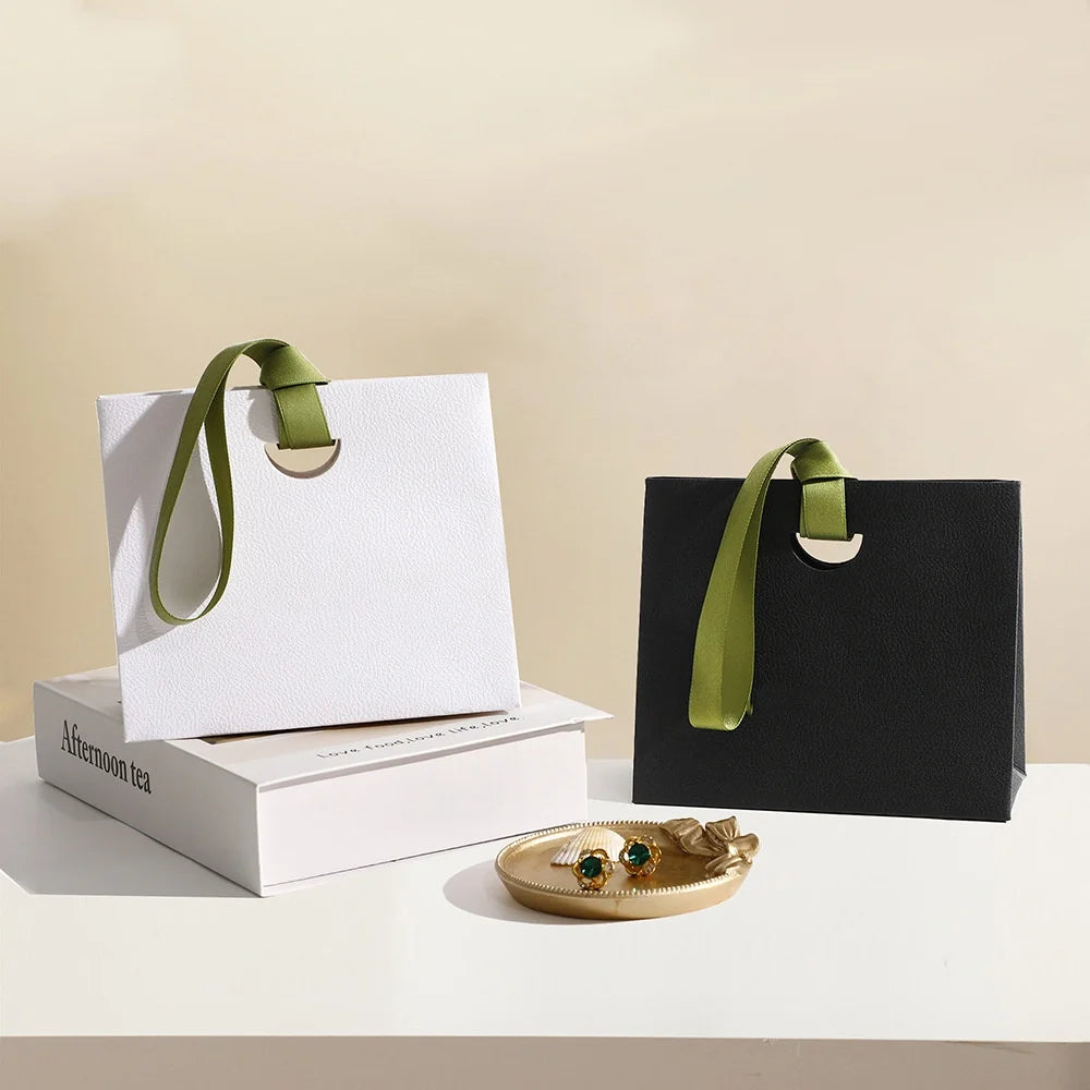 Jewelry Gift Paper Tote Bag with Ribbon | Elegant Packaging
