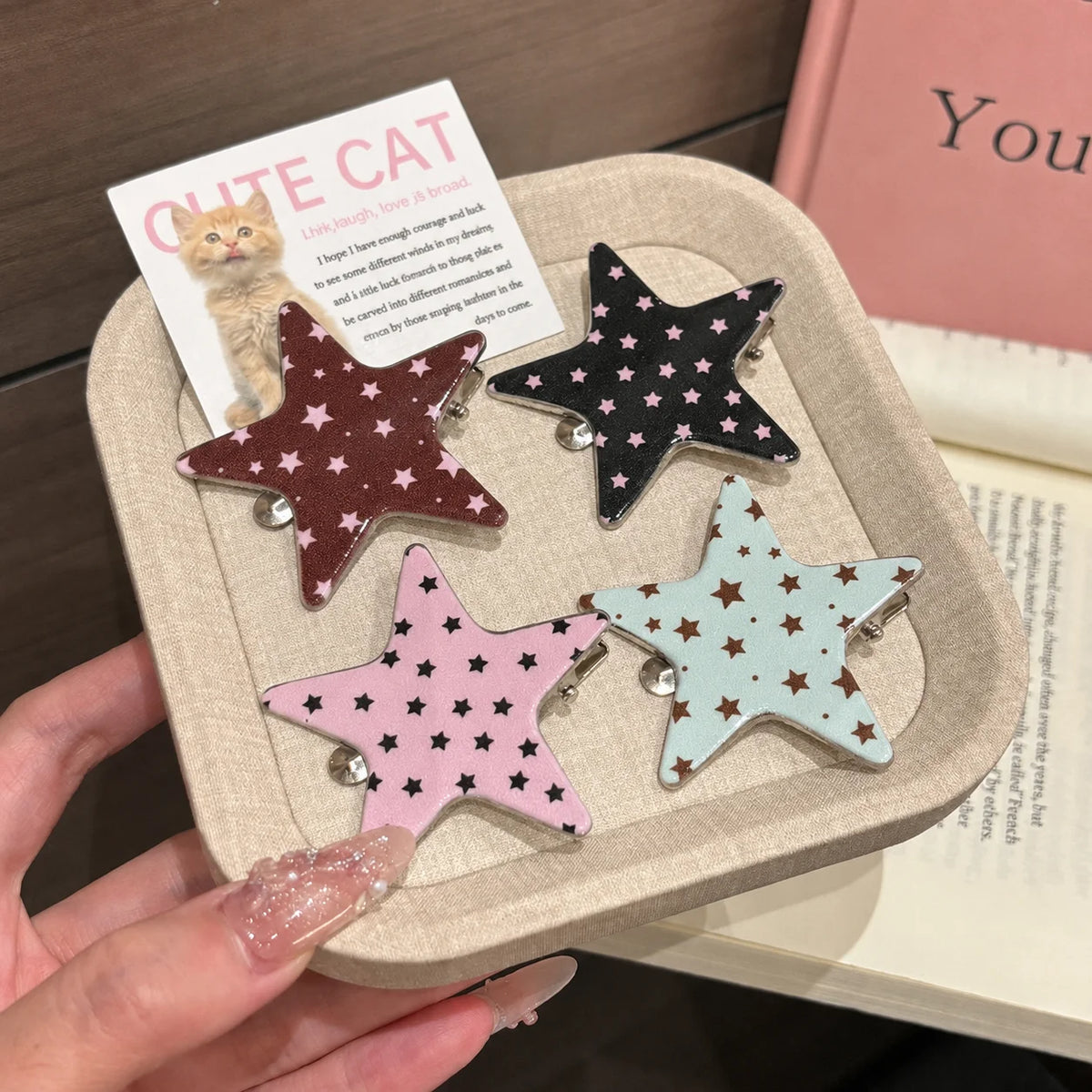 4-Pack Star Print Acrylic Hair Clips – Women's Barrettes Set