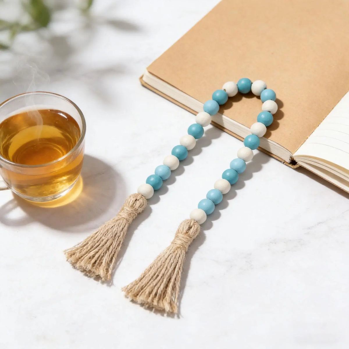 Natural Wood Bead Garland with Tassel | Boho Farmhouse Décor