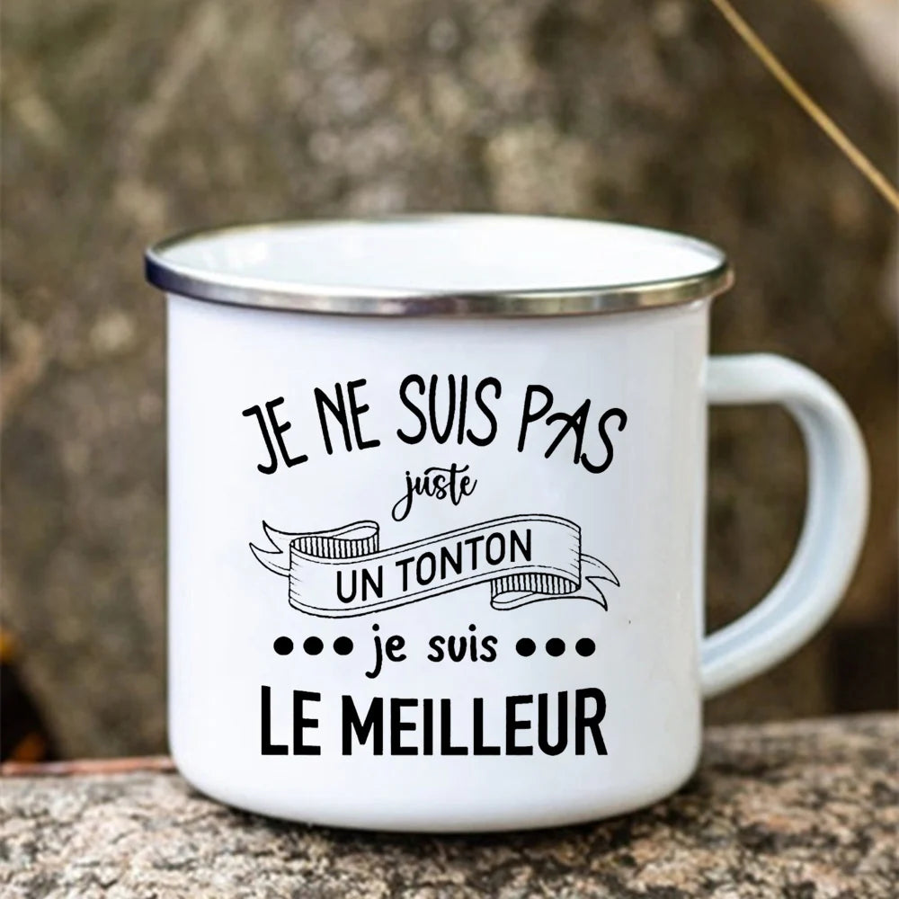 Super Tonton Papy Enamel Camping Mug – Father's Day Gift