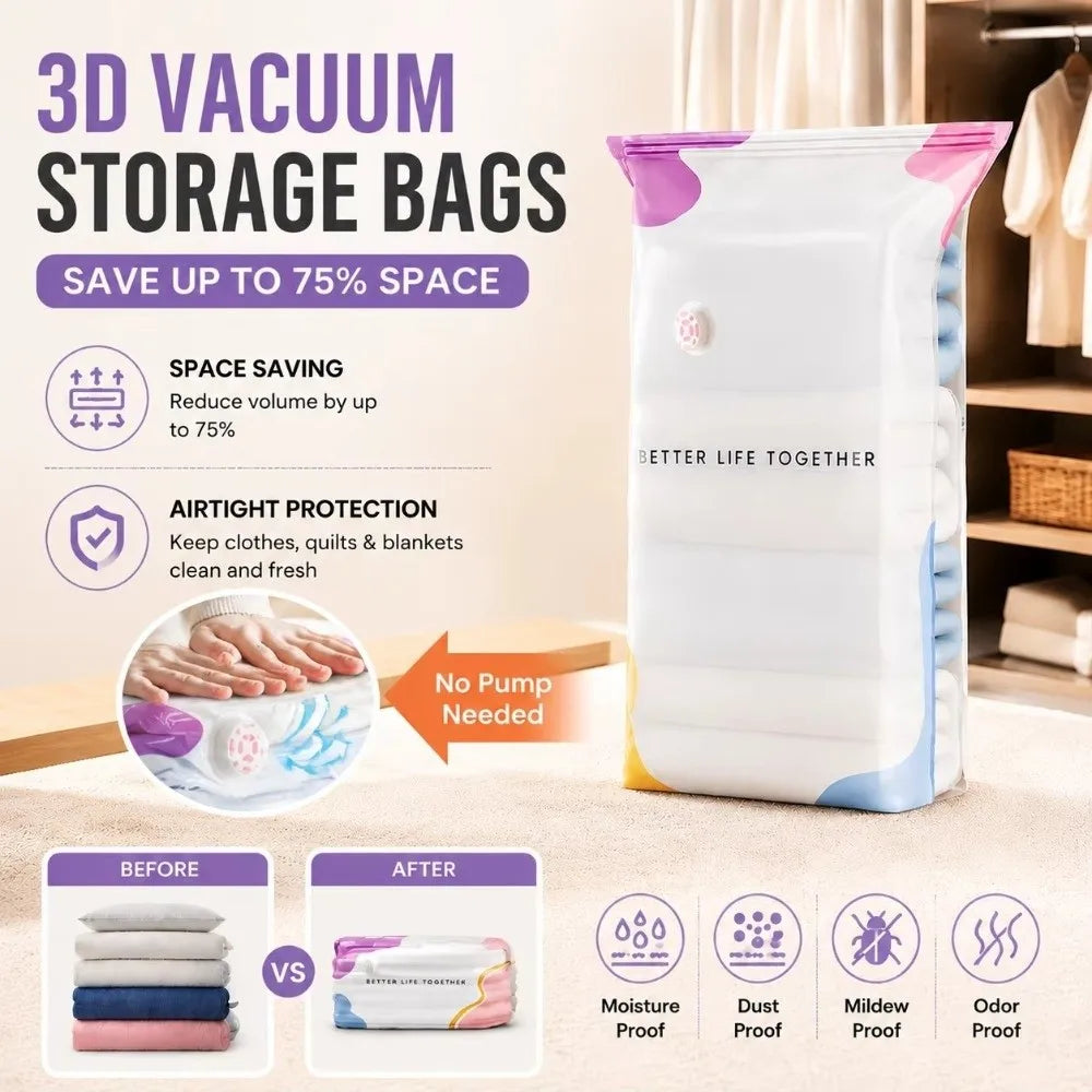 XL No-Pump Vacuum Storage Bags – Space-Saving Compression