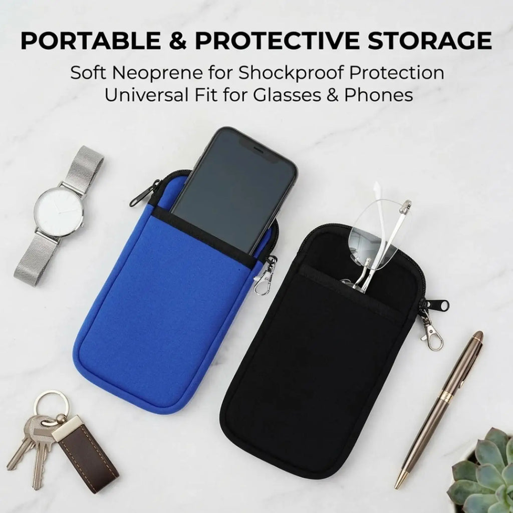 Dual Compartment Phone & Glasses Storage Bag with Carabiner