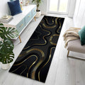 3D Abstract Black Gold Runner Rug – Non-Slip Area Carpet