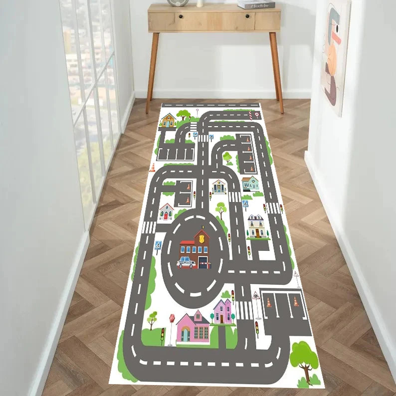 City Road Racing Track Kids Play Rug | Anti-Slip Floor Mat