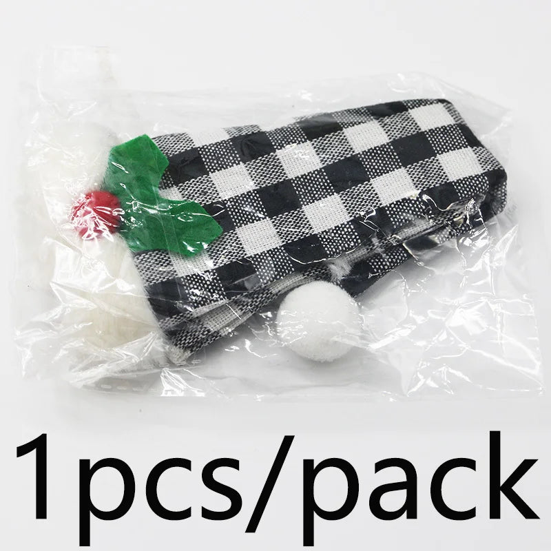 Christmas Plaid Wine Bottle Cover – Mini Scarf & Hat Set