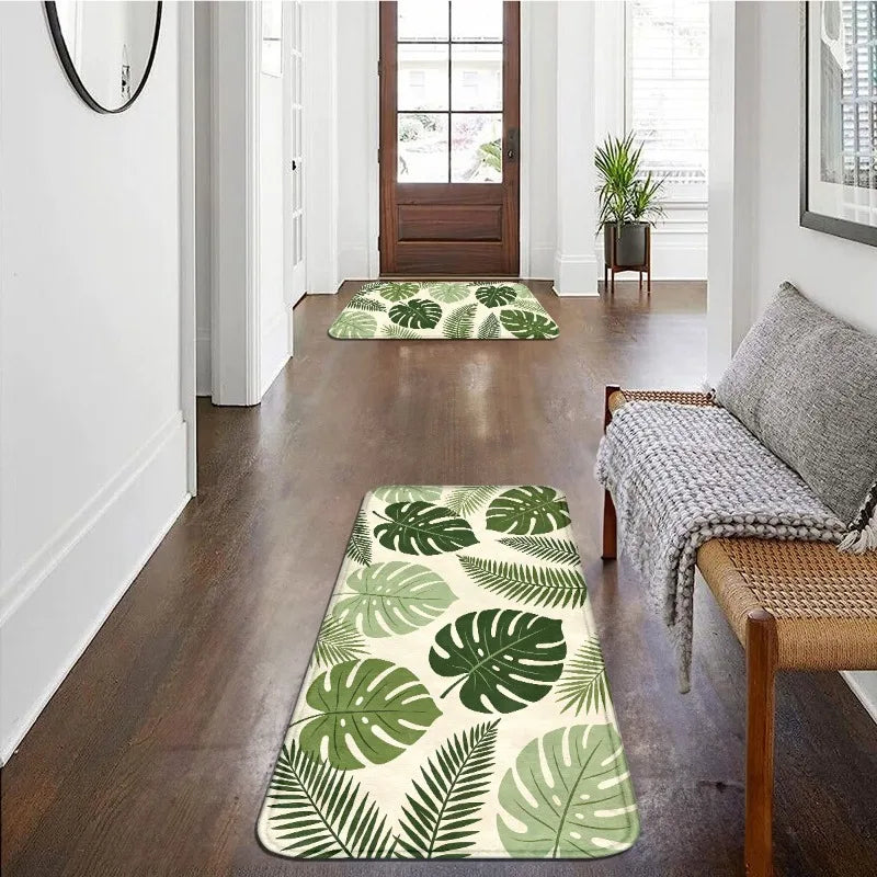 VIKAMA Boho Tropical Plant Flannel Rug – Washable Indoor Mat