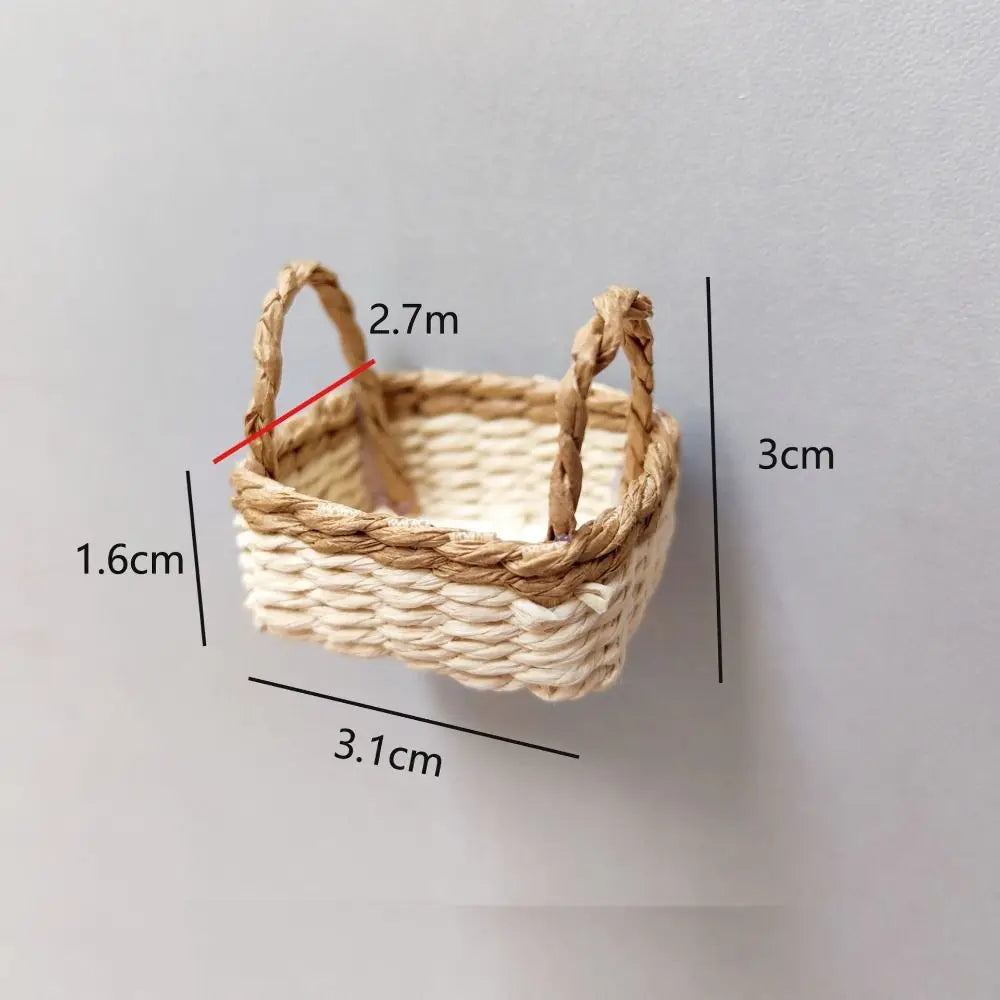 Miniature Hand-Woven Basket for BJD & Ob11 Dollhouse Decor